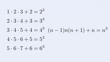 3×4×5＋4＝4³ | 等間隔の整数の積に成り立つ恒等式