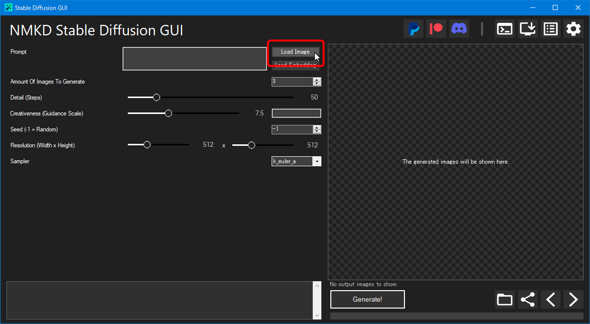 NMKD Stable Diffusion GUIでimg2imgを使う方法：画像の読み込み