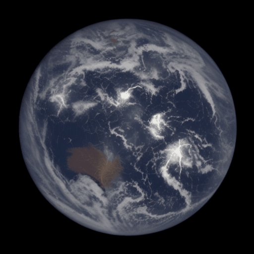 回転する地球のアニメGIF画像をStable Diffusionで編集し、軽めに稲妻を表面に走らせた画像