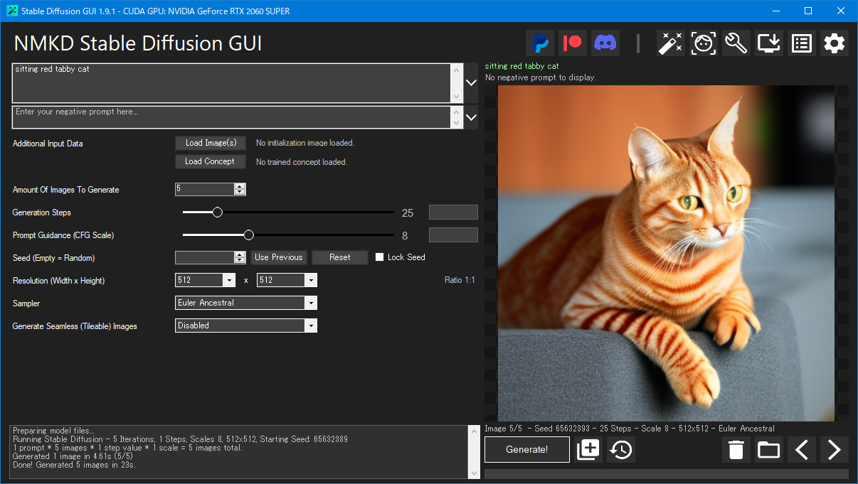 NMKD Stable Diffusion GUI の初回動作チェック。画像の生成結果
