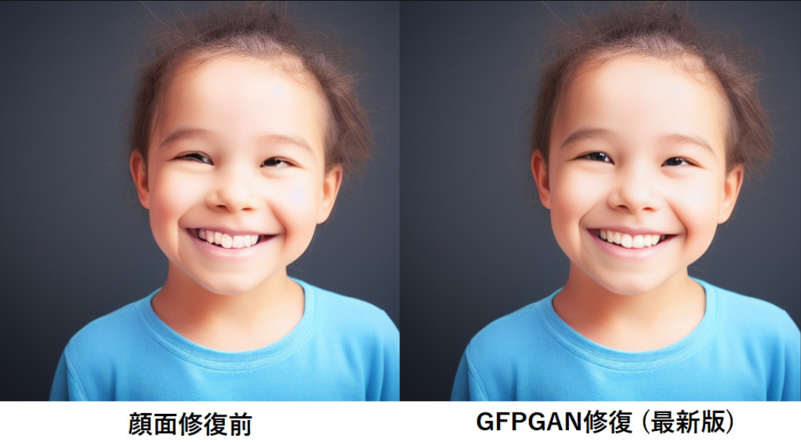 NMKD Stable Diffusion GUI の機能：顔復元(Face Restruction)の適用前と適用後