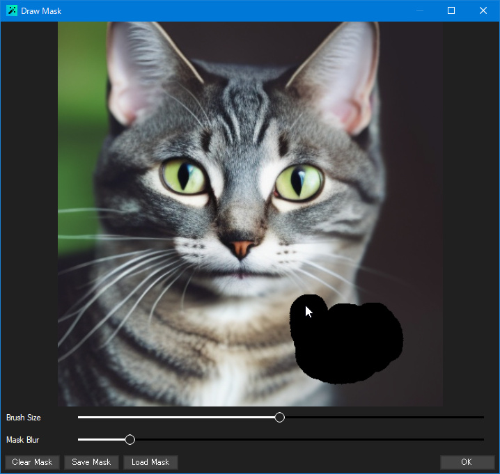 NMKD Stable Diffusion GUI：Mask Editor 画面