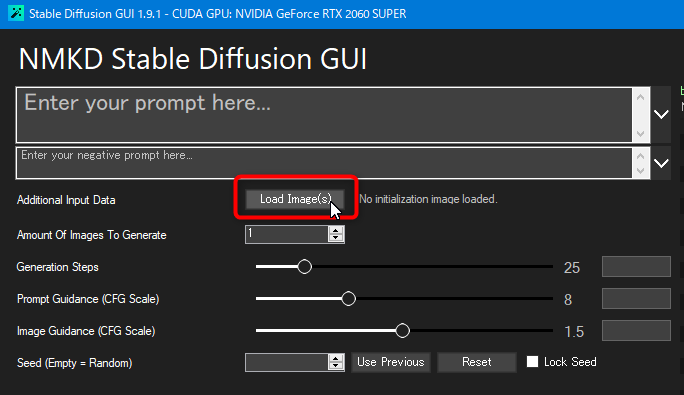 NMKD Stable Diffusion GUI：InstructPix2Pix の使い方 (画像の読み込み)