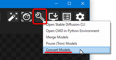NMKD Stable Diffusion GUIでのモデル変換方法 (Convert Models 画面の開き方)