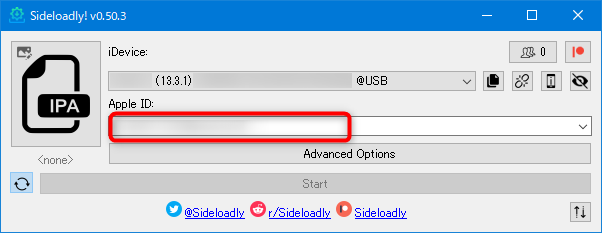 Sideloadly を使って unc0ver を導入する方法：Apple IDの入力