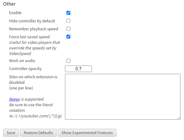 Video Speed Controllerのおすすめ設定：Otherの項