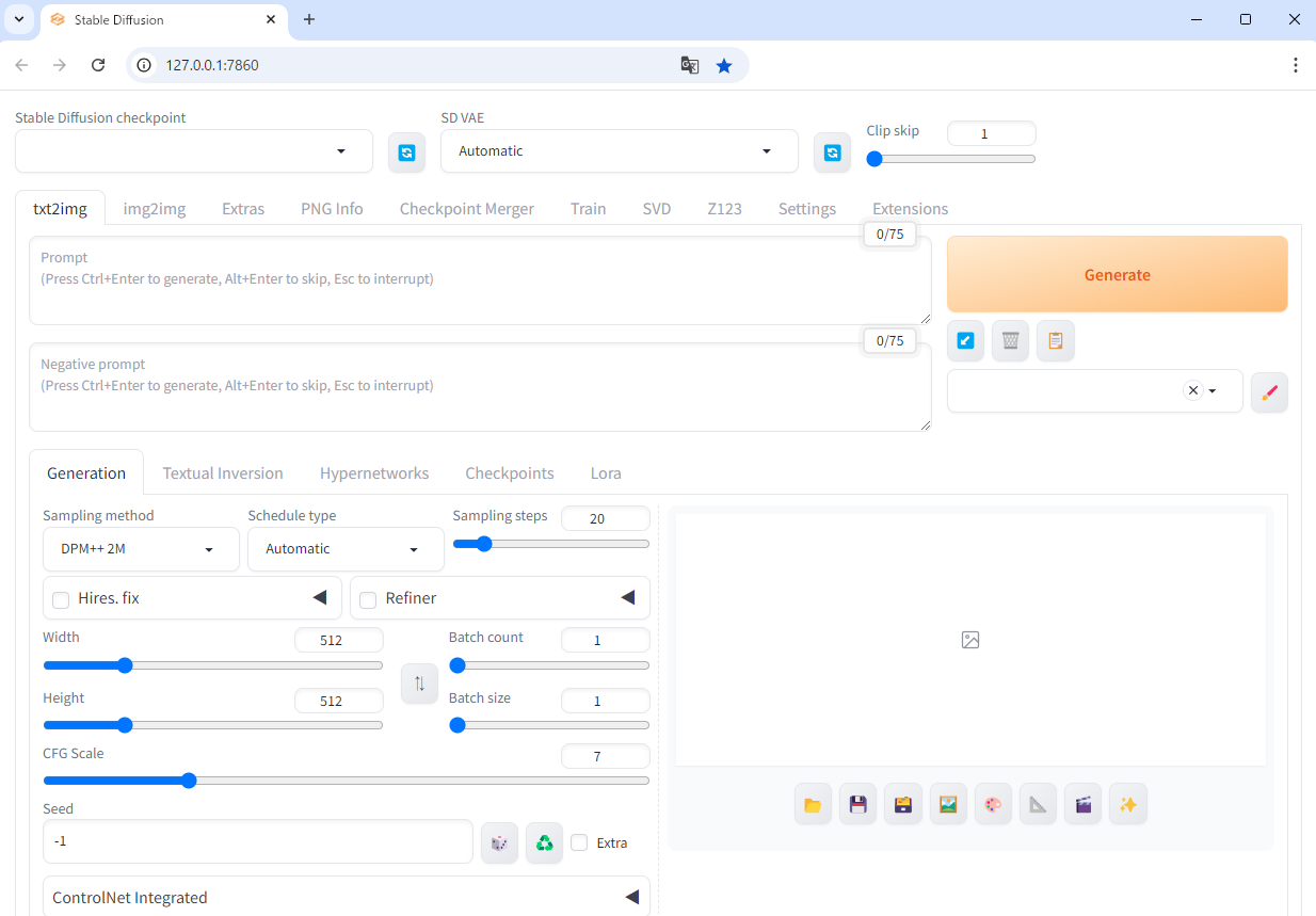 Stable Diffusion WebUI reForge のメイン画面