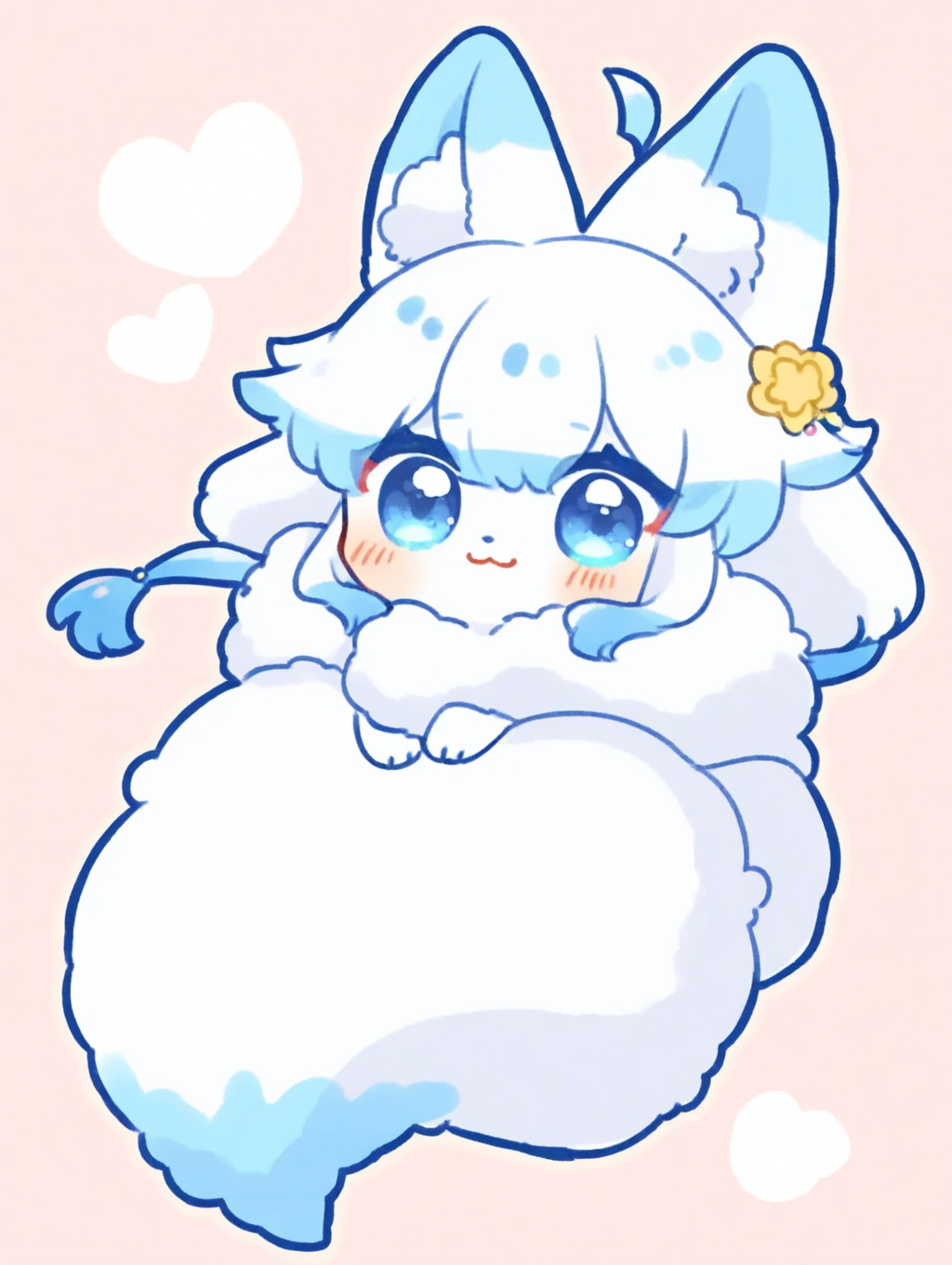 Stable Diffusion で Illustrious XL 1.1 モデルを使って生成したかわいいケモノキャラ(キツネ系の女の子)のイラスト