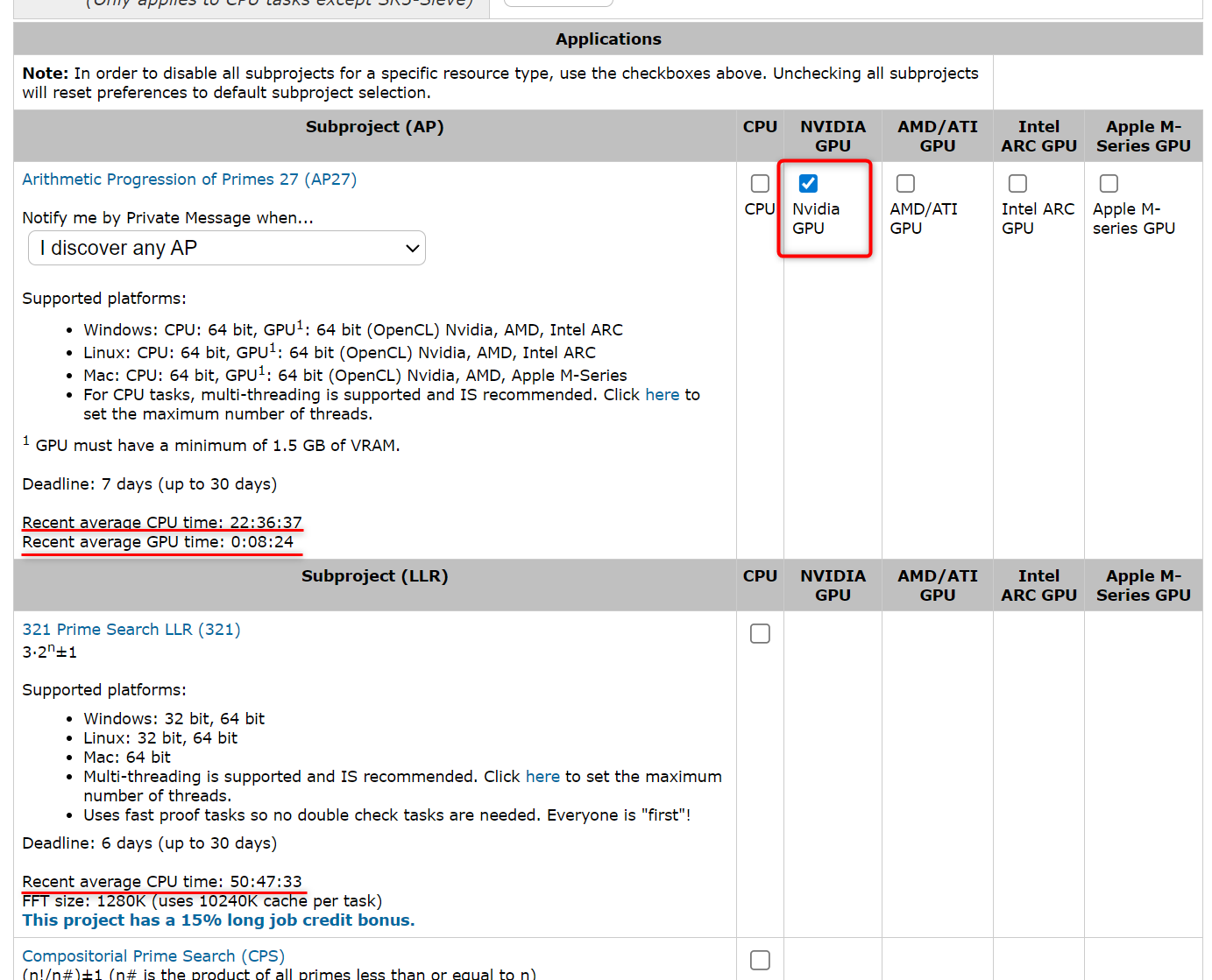 PrimeGridで参加するサブプロジェクトを選択する方法